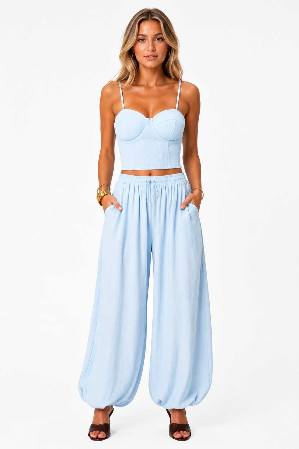 CONJUNTO PANTALON GLOBO Y TOP DE TIRANTES